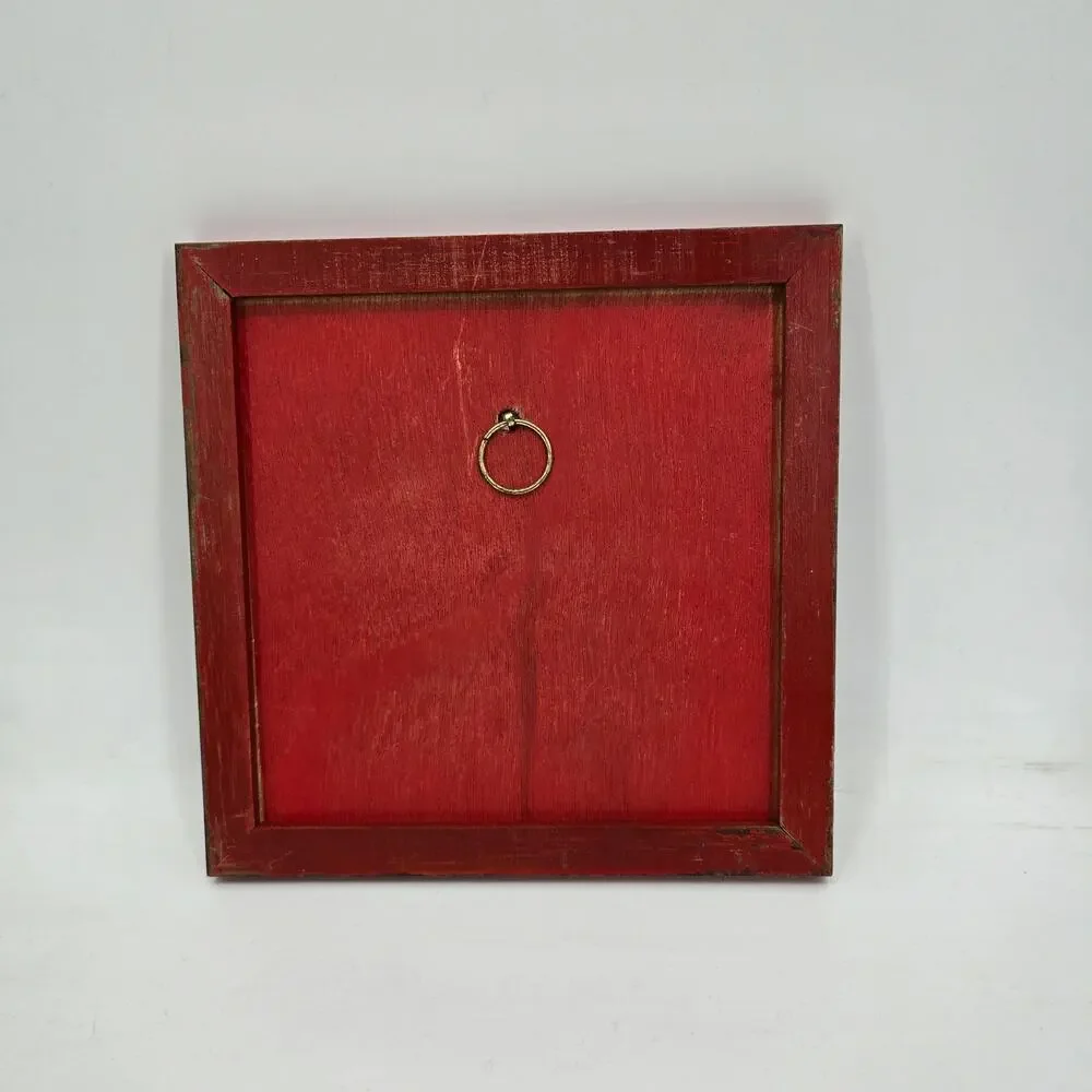 Linda Morgan Folk Art Sheep Wall Decor  Red Wood Frame Country‎ Farmhouse Trivet